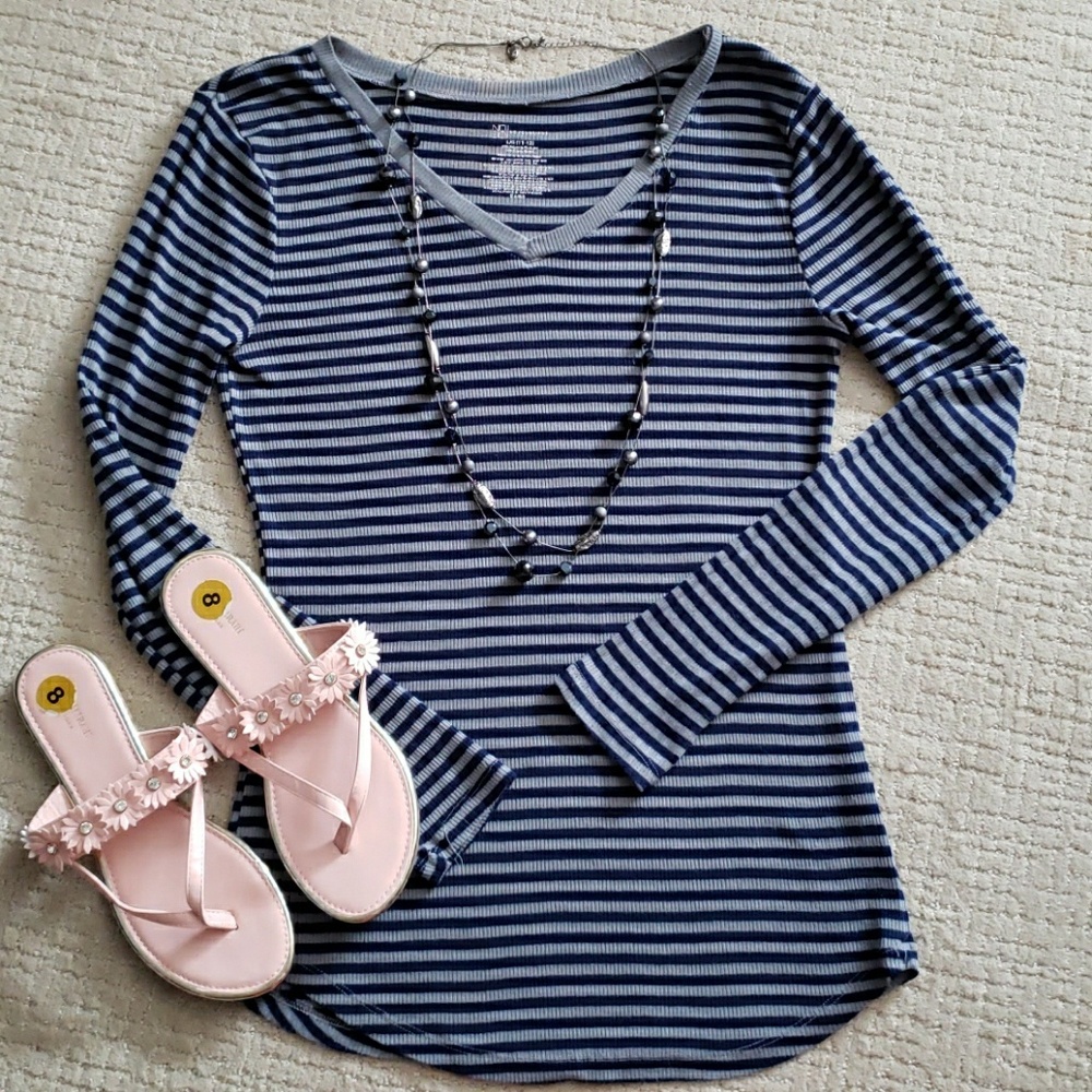 Long sleeve layering top, navy/grey, soft, ribbed